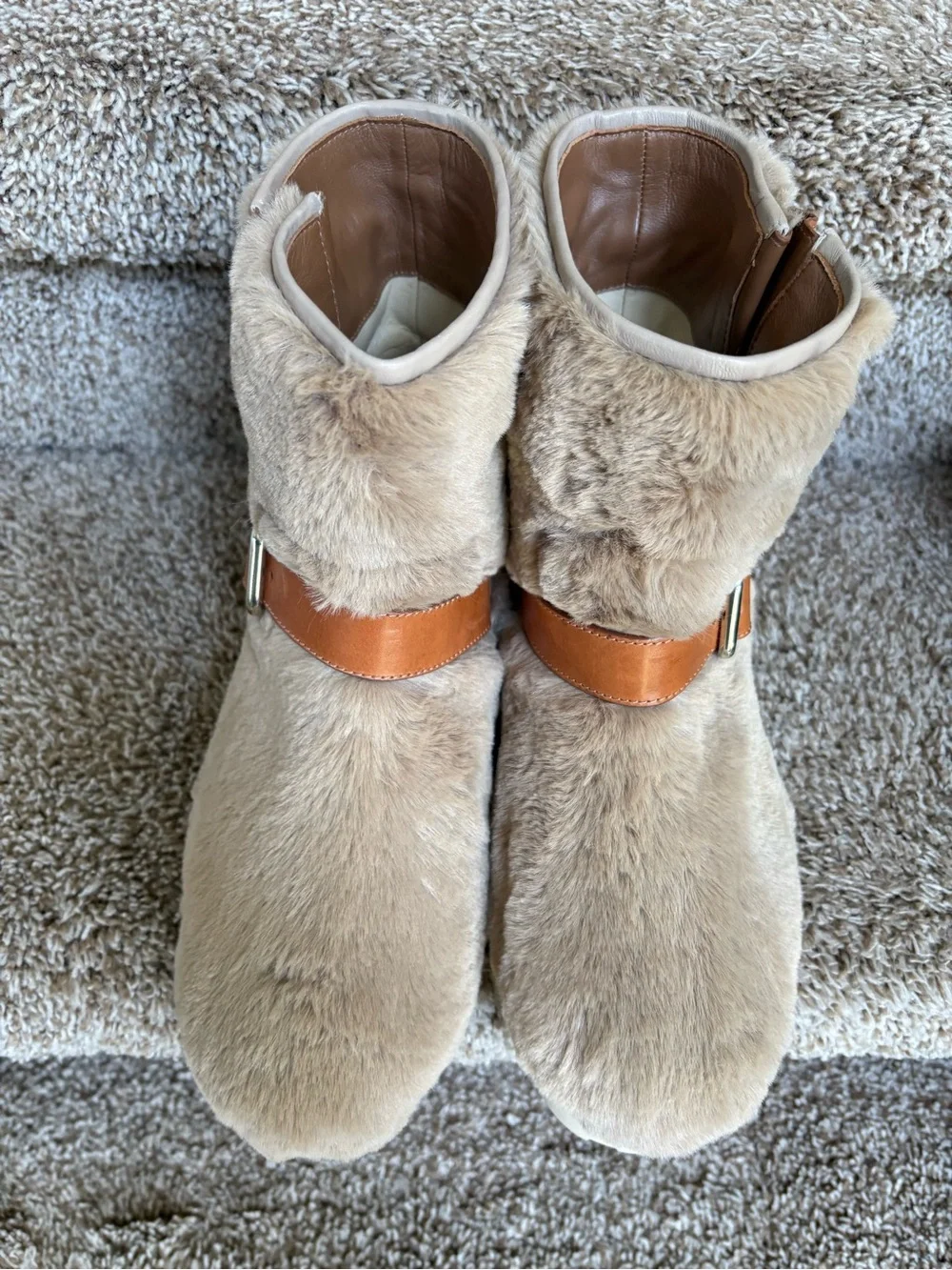 Jimmy Choo London Teddy Women’s Faux Fur Tan Buckle Ankle Boots